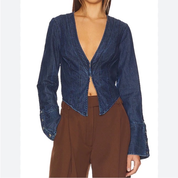 Free People Denim V-Neck Top - Picture 9 of 9